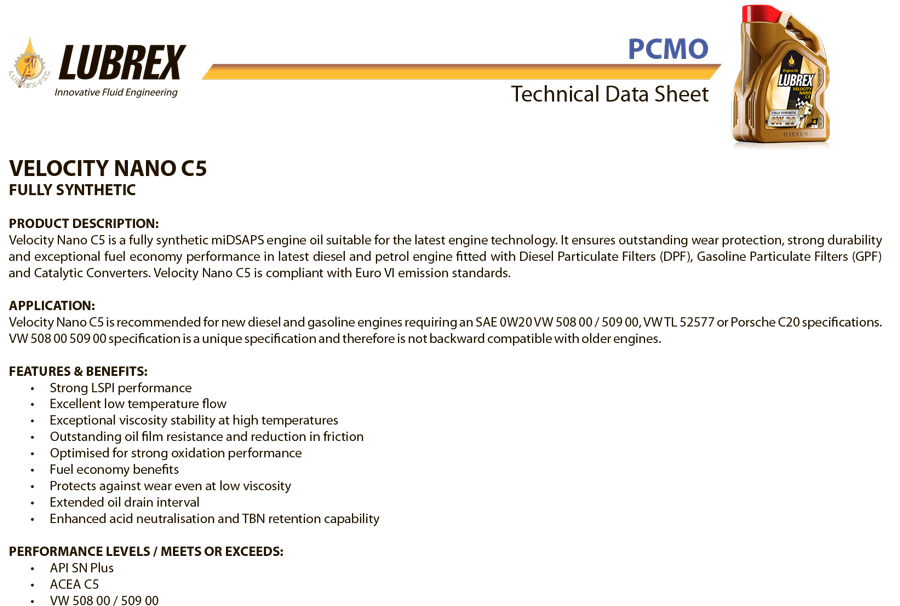 Lubrex Velocity Nano C5 0W-20 &mdash; ���� ��������� �����: ������������ ACEA C5 � ����������� � ���������� ������