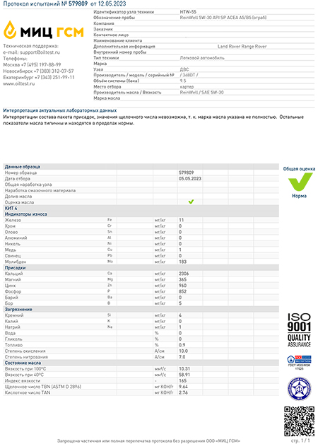 ReinWell 5W-30 API SP, ACEA A5B5 –   , 